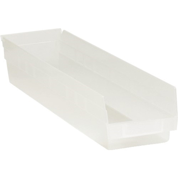 W.B. Mason Co. Plastic Shelf Bins, 23 5/8&quot; x 4 1/8&quot; x 4&quot;, Clear, 16/CS