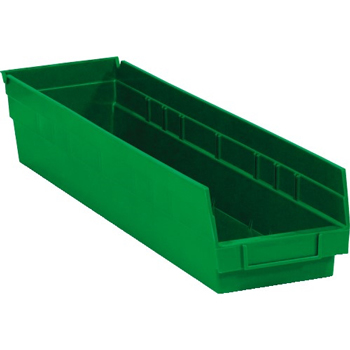 W.B. Mason Co. Plastic Shelf Bin Boxes, 23 5/8&quot; x 4 1/8&quot; x 4&quot;, Green, 16/CS