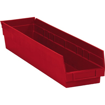 W.B. Mason Co. Plastic Shelf Bin Boxes, 23 5/8&quot; x 4 1/8&quot; x 4&quot;, Red, 16/CS