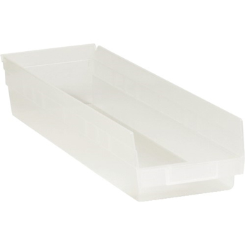W.B. Mason Co. Plastic Shelf Bins, 23 5/8&quot; x 6 5/8&quot; x 4&quot;, Clear, 8/CS