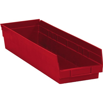 W.B. Mason Co. Plastic Shelf Bin Boxes, 23 5/8&quot; x 6 5/8&quot; x 4&quot;, Red, 8/CS