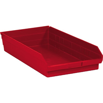 W.B. Mason Co. Plastic Shelf Bin Boxes, 23 5/8&quot; x 11 1/8&quot; x 4&quot;, Red, 6/CS