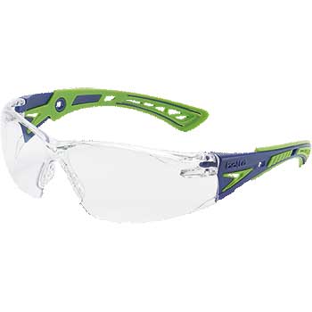 Boll&#233; Safety Rush+ Safety Glasses, Blue/Green Frame, Clear Lens