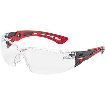 Boll&#233; Safety Rush+ Safety Glasses, Lightweight, Black/Red Frame, ASAF, Clear Lens