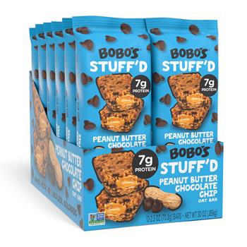 Bobo&#39;s Peanut Butter Chocolate Chip Stuff&#39;d Bar, 2.5 oz, 12/Box