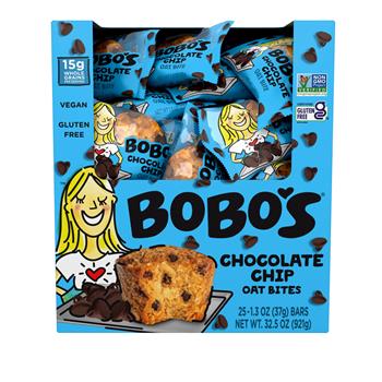 Bobo&#39;s Original Oat Bites, Chocolate Chips, 1.3 oz, 25/Box, 3 Boxes/Case