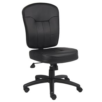 Boss Office Products LeatherPlus Task Chair, Mid Back, No Arms, Black Base, Black Leather