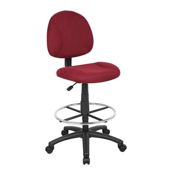 Boss Office Products Drafting Stool, No Arms, Black Base, Chrome Footring, Burgundy Fabric