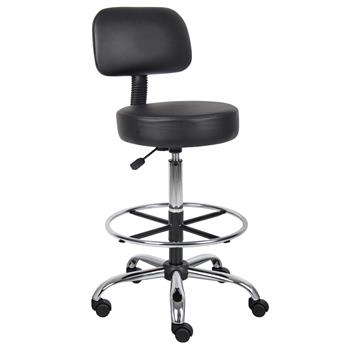 Boss Office Products Antimicrobial Medical Stool, No Arms, Chrome Base/Footring, Black Vinyl