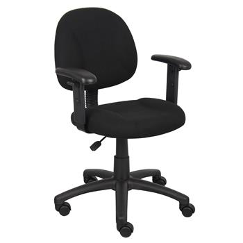 Boss Office Products Deluxe Posture Task Chair, Adjustable Arms, Black Base, Black Tweed