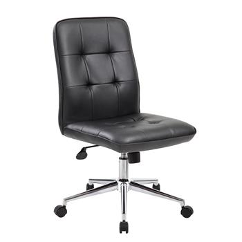 Boss Office Products Modern Task Chair, No Arms, Chrome Base, Black Vinyl