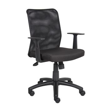 Boss Office Products Mesh Task Chair, Fixed T-Arms, Black Base, Black Fabric