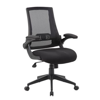 Boss Office Products Mesh Task Chair, Padded Flip Arms, Adjustable Lumbar, Black Base, Black Fabric