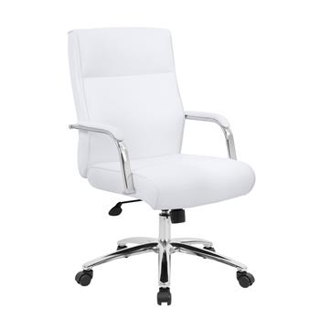 Boss Office Products Modern Executive Conference Chair, Mid Back, Chrome Frame, White Vinyl