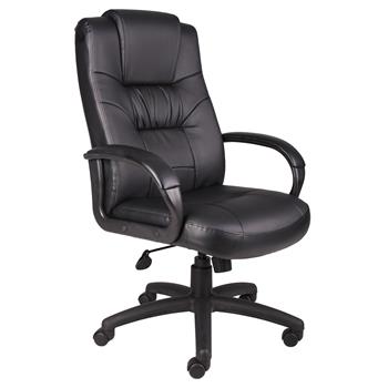 Boss Office Products LeatherPlus Executive Chair, High Back, Padded Arms, Black Leather