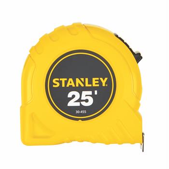 Stanley Power Return Tape Measure, Plastic Case, 1&quot; x 25ft, Yellow