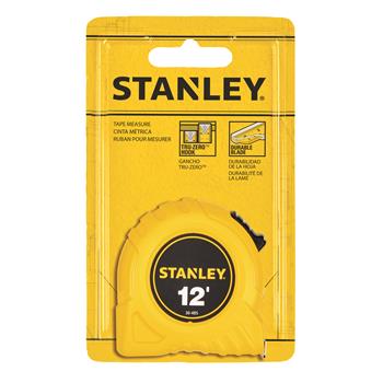 Stanley Power Return Tape Measure w/Belt Clip, 1/2in x 12ft, Yellow