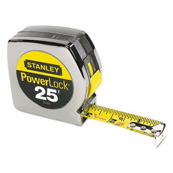 Stanley Powerlock II Power Return Rule, 1&quot; x 25ft, Chrome/Yellow