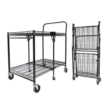 Bostitch Stowaway Folding Utilility Cart, 2 Shelves, 35w x 37.25d x 22h, Black, 250 lb Capacity
