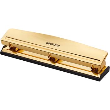 Bostitch 3-hole Punch, 9/32 in Punch Size, 12 Sheets, 2.5 in W x 10.6 in D x 1.7 in L, Yellow Gold