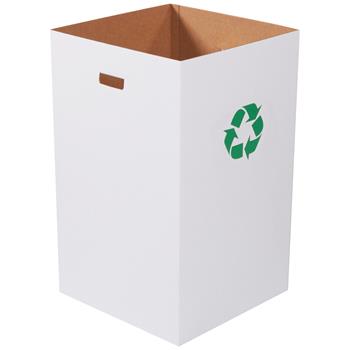 W.B. Mason Co. Corrugated Trash Can with Recycle Logo, 40 Gallon, 18&quot; x 18&quot; x 30&quot;, White, 10/BD