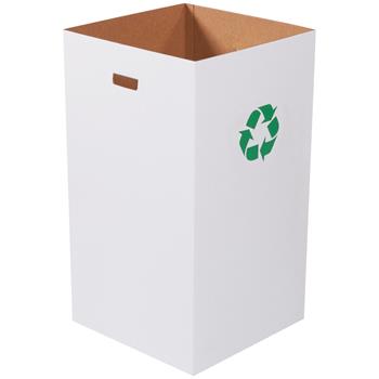 W.B. Mason Co. Corrugated Trash Can with Recycle Logo, 50 Gallon, 18&quot; x 18&quot; x 36&quot;, White, 10/BD
