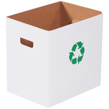 W.B. Mason Co. Corrugated Trash Cans with Recycle Logo, 7 Gallon, 15&quot; x 11&quot; x 15&quot;, White, 20/BD