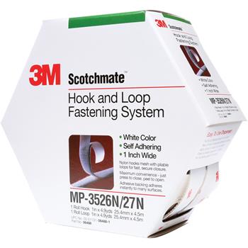 3M MP3526N/MP3527N Scotchmate™ Combo Pack Fasteners, 1&quot; x 15&#39;, White, 5/CS