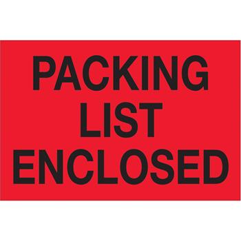 Tape Logic Labels, Packing List Enclosed, 2&quot; x 3&quot;, Fluorescent Red, 500/Roll
