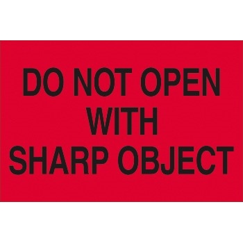 W.B. Mason Co. Labels, Do Not Open with Sharp Object, 2 x 3 in, Fluorescent Red, 500/Roll