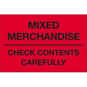 W.B. Mason Co. Labels, Mixed Merchandise- Check Contents Carefully, 2 x 3 in, Fluorescent Red, 500/Roll