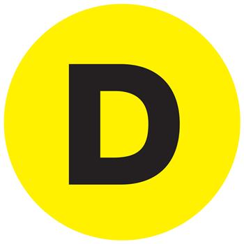 Tape Logic Circular Letter Labels, &quot;D&quot;, 1&quot;, Fluorescent Yellow, 500/Roll