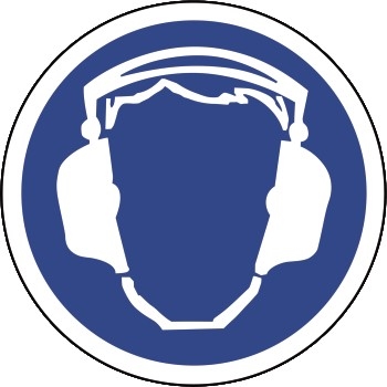 W.B. Mason Co. Durable Safety Labels, Wear Ear Protection, 2 in Diameter Circle, Blue/White, 25/Roll