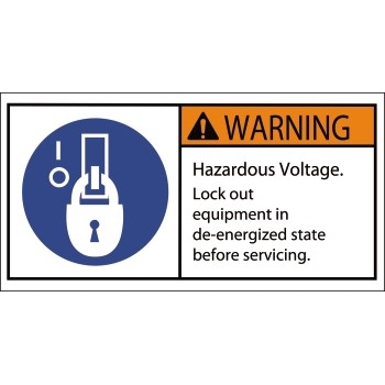 W.B. Mason Co. Durable Safety Label, Warning Hazardous Voltage, 2 in x 4 in, Multi-Color, 25/Roll