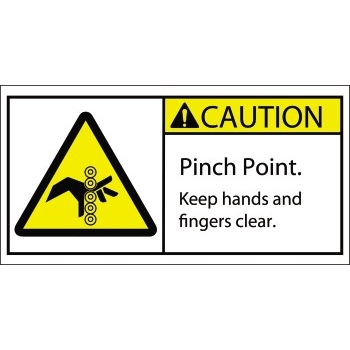 W.B. Mason Co. Caution Pinch Point Rollers Durable Safety Label, 2&quot; x 4&quot;, Multi-Color, 25/RL