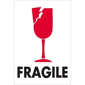 W.B. Mason Co. International Labels, Fragile, 4 x 6 in, Red/White/Black, 500/Roll