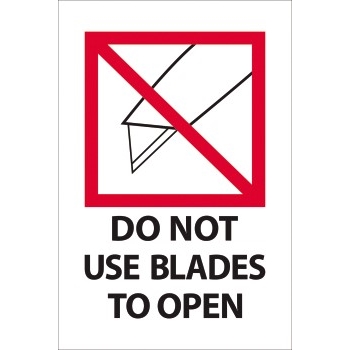 W.B. Mason Co. International Labels, Do Not Use Blades to Open, 4 x 6 in, Red/White/Black, 500/Roll