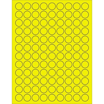 W.B. Mason Co. Circle Laser Labels, 3/4 in Diameter, Fluorescent Yellow, 108/Sheet, 100 Sheets/Case