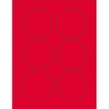 W.B. Mason Co. Circle Laser Labels, 3 in Diameter, Fluorescent Red, 6/Sheet, 100 Sheets/Case