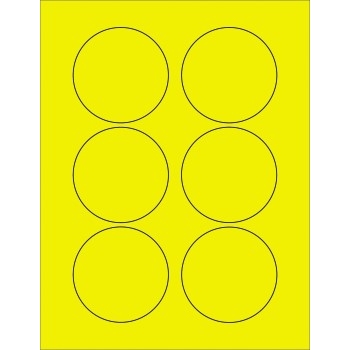 W.B. Mason Co. Circle Laser Labels, 3 in Diameter, Fluorescent Yellow, 6/Sheet, 100 Sheets/Case