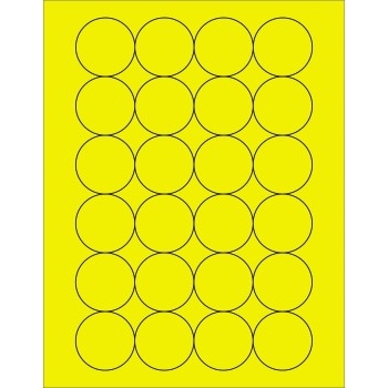 W.B. Mason Co. Circle Laser Labels, 1-2/3 in Diameter, Fluorescent Yellow, 24/Sheet, 100 Sheets/Case