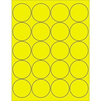 W.B. Mason Co. Circle Laser Labels, 2 in Diameter, Fluorescent Yellow, 20/Sheet, 100 Sheets/Case