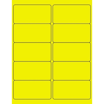 W.B. Mason Co. Removable Rectangle Laser Labels, 4 in x 2 in, Fluorescent Yellow, 10/Sheet, 100 Sheets/Case