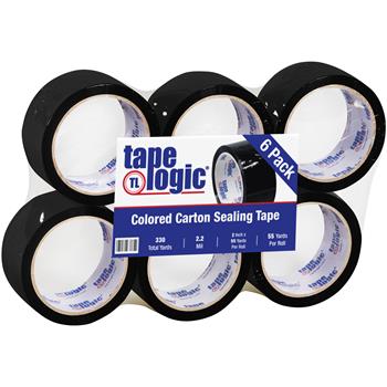 Tape Logic Acrylic Carton Sealing Tape, 2&quot; x 55 yds., 2.2 Mil, Black, 6 Rolls/Case