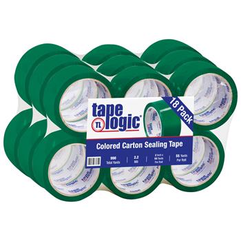 Tape Logic Acrylic Carton Sealing Tape, 2&quot; x 55 yds., 2.2 Mil, Green, 18 Rolls/Case