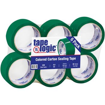 Tape Logic Acrylic Carton Sealing Tape, 2&quot; x 55 yds., 2.2 Mil, Green, 6 Rolls/Case