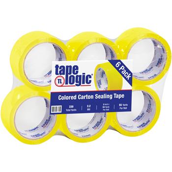 Tape Logic Acrylic Carton Sealing Tape, 2&quot; x 55 yds., 2.2 Mil, Yellow, 6 Rolls/Case