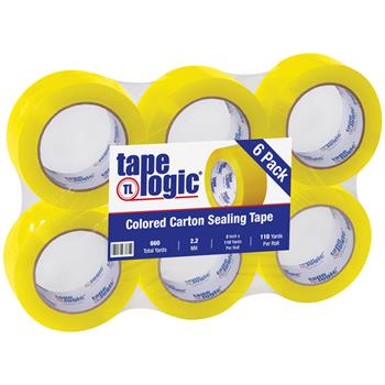 Tape Logic Acrylic Carton Sealing Tape, 2&quot; x 110 yds., 2.2 Mil, Yellow, 6 Rolls/Case
