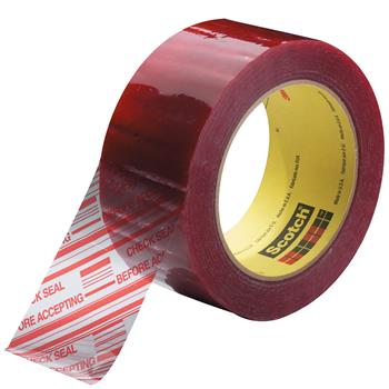 3M 3779 Pre-Printed Carton Sealing Tape, 1.9 Mil, 2&quot; x 110 yds, Clear/Red, 6/CS