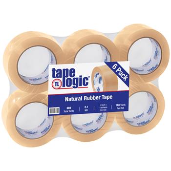 Tape Logic Natural Rubber Tape, 2.1 Mil, 2&quot; x 110 yds., Clear, 6/CS